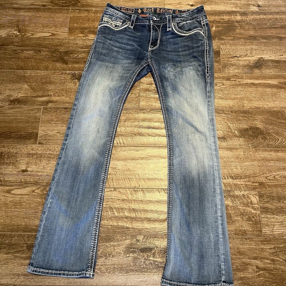 Rock Revival Victories Bootcut Jeans Womens 30 (30 x 33) Blue Denim Light Wash